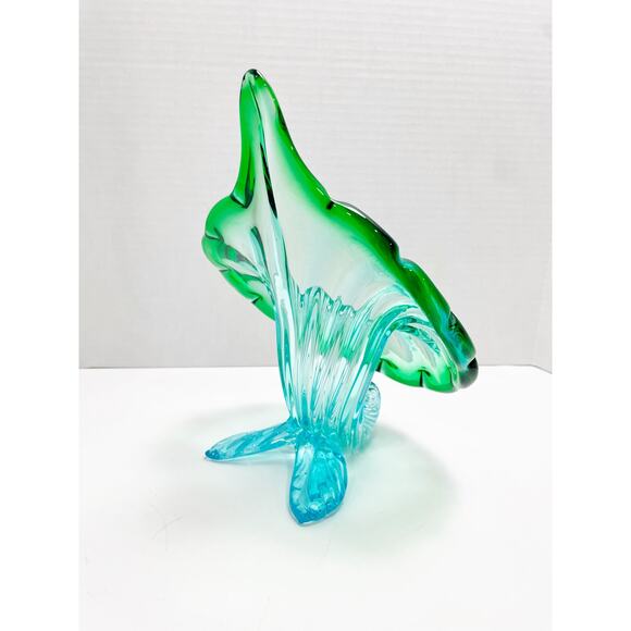 Murano Italian Blown Blue Green Turquoise Glass "Jack In The Pulpit" Vase - Picture 7 of 16